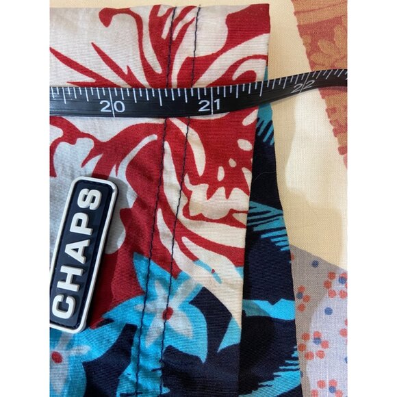 Chaps Hawaiian Swim Drawstring Trunks Mens Size Large Blue Red Floral Palm Tree - Picture 5 of 6